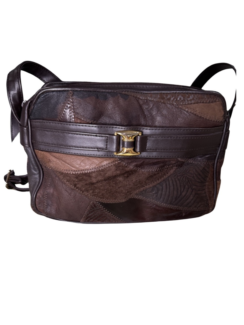 La Covina Patchwork Dark Brown Leather Crossbody Fall Purse - Picture 4 of 9